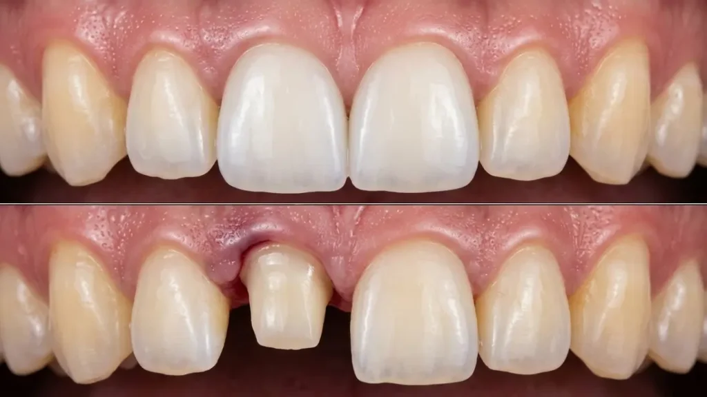 Tooth crown before and after